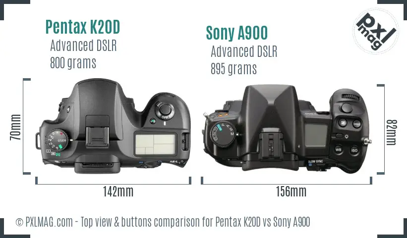 Pentax K20D vs Sony A900 top view buttons comparison