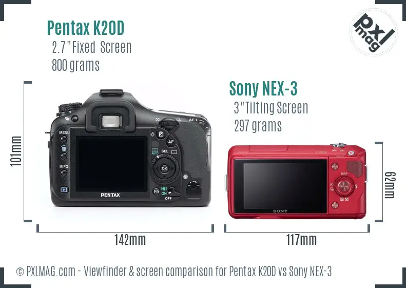 Pentax K20D vs Sony NEX-3 Screen and Viewfinder comparison