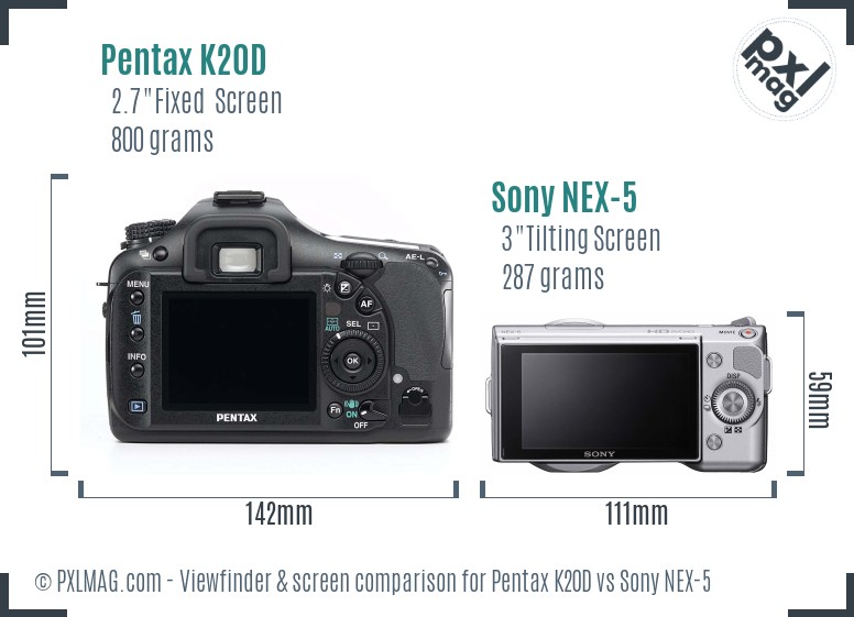Pentax K20D vs Sony NEX-5 Screen and Viewfinder comparison