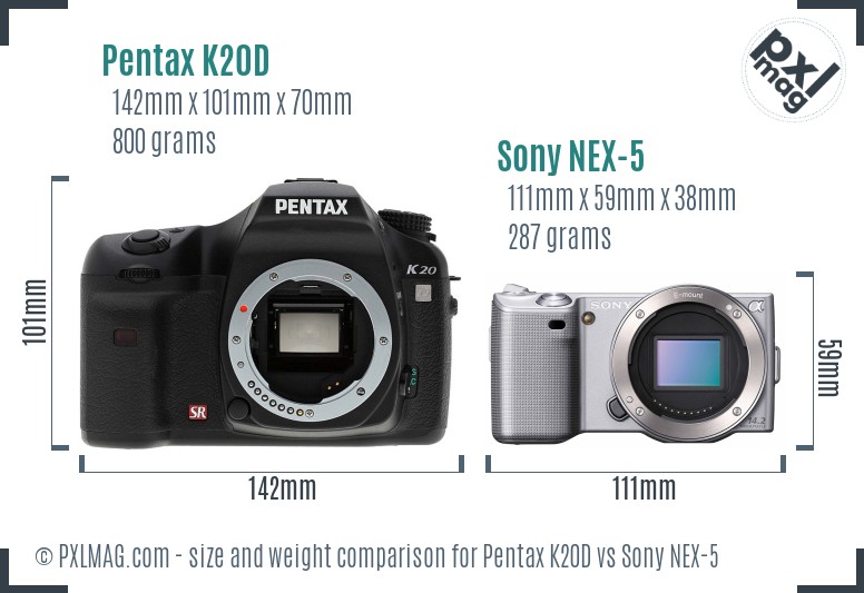 Pentax K20D vs Sony NEX-5 size comparison Pentax K20D vs Sony NEX-5 size comparison