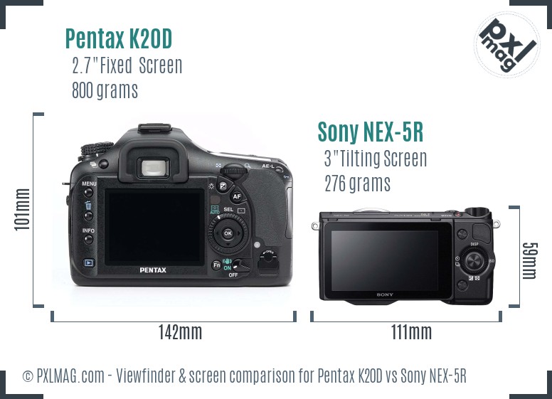 Pentax K20D vs Sony NEX-5R Screen and Viewfinder comparison