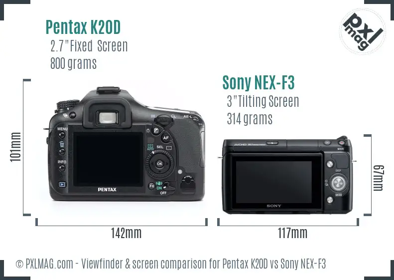 Pentax K20D vs Sony NEX-F3 Screen and Viewfinder comparison