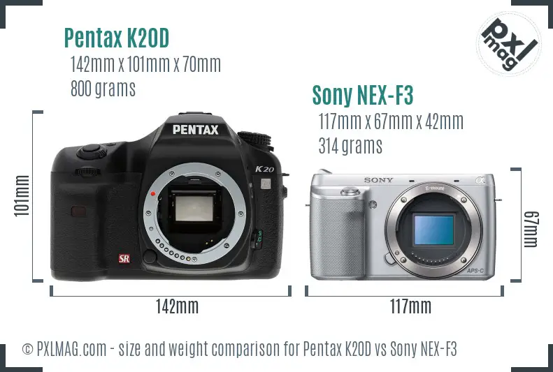 Pentax K20D vs Sony NEX-F3 size comparison