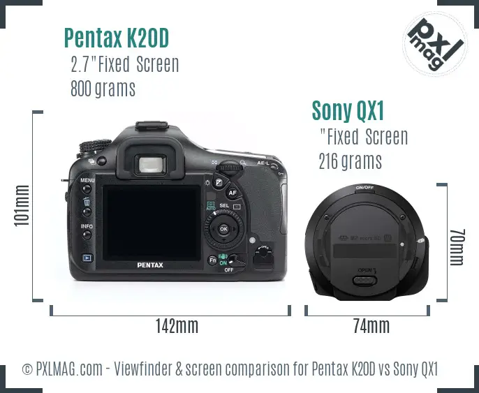 Pentax K20D vs Sony QX1 Screen and Viewfinder comparison Pentax K20D vs Sony QX1 Screen and Viewfinder comparison