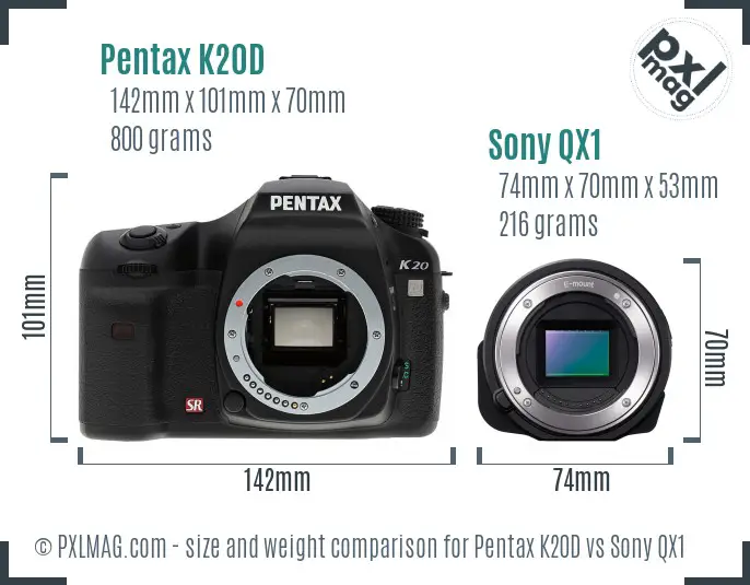 Pentax K20D vs Sony QX1 size comparison Pentax K20D vs Sony QX1 size comparison