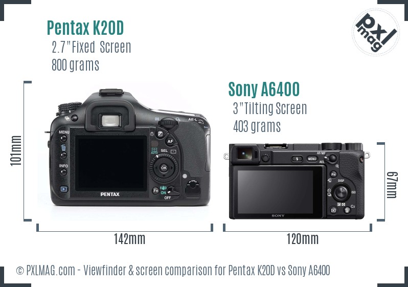 Pentax K20D vs Sony A6400 Screen and Viewfinder comparison