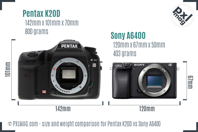 Pentax K20D vs Sony A6400 size comparison Pentax K20D vs Sony A6400 size comparison