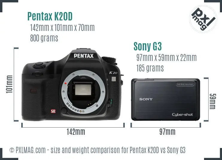 Pentax K20D vs Sony G3 size comparison