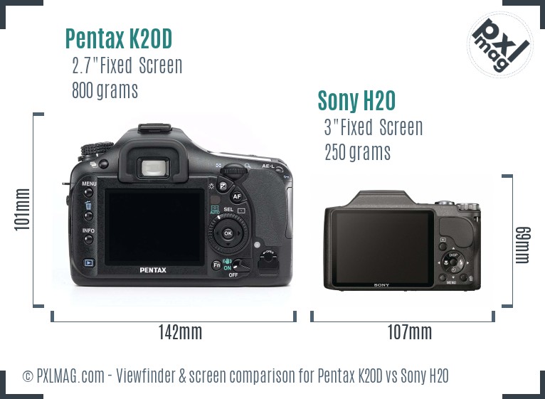 Pentax K20D vs Sony H20 Screen and Viewfinder comparison