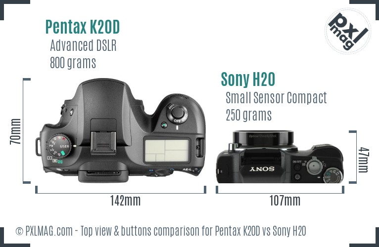 Pentax K20D vs Sony H20 top view buttons comparison