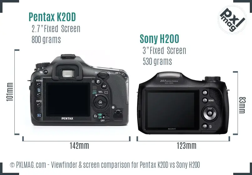 Pentax K20D vs Sony H200 Screen and Viewfinder comparison