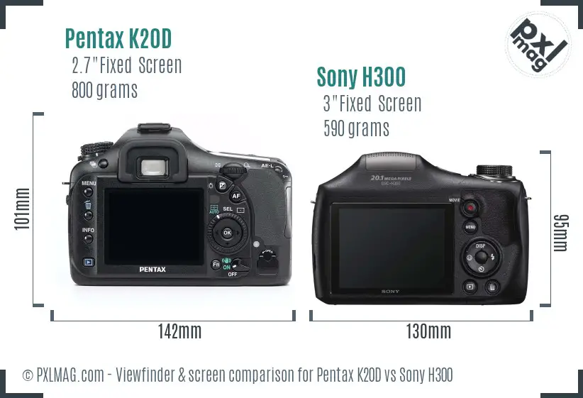 Pentax K20D vs Sony H300 Screen and Viewfinder comparison