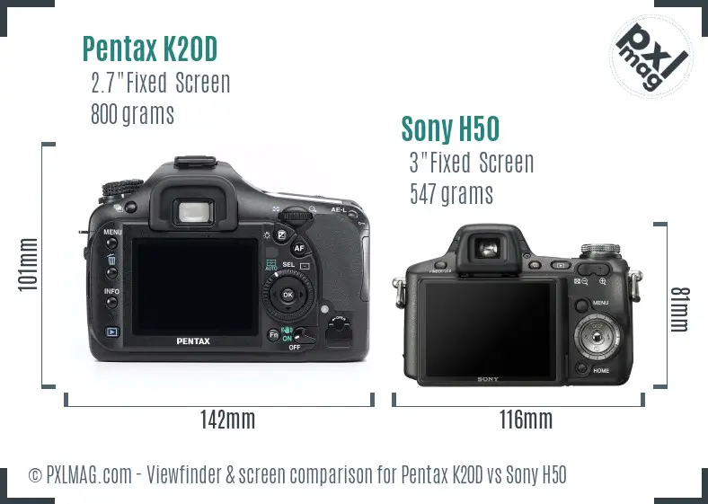 Pentax K20D vs Sony H50 Screen and Viewfinder comparison