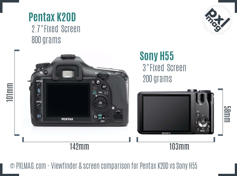Pentax K20D vs Sony H55 Screen and Viewfinder comparison