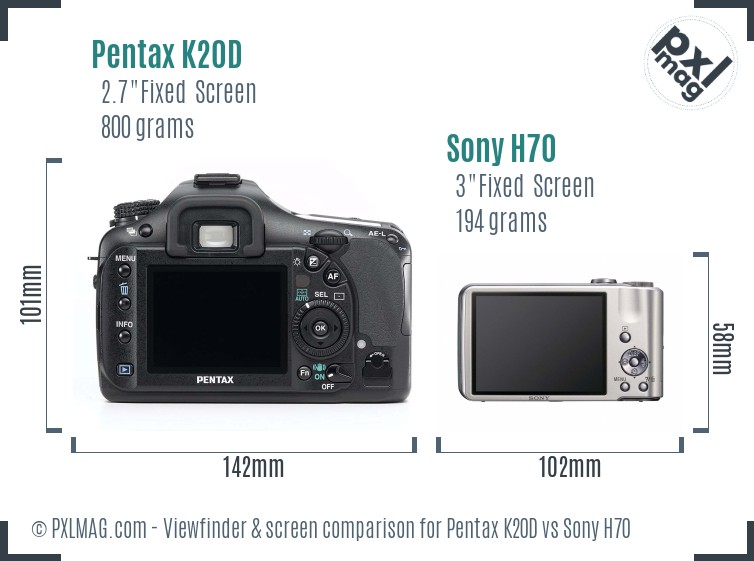 Pentax K20D vs Sony H70 Screen and Viewfinder comparison