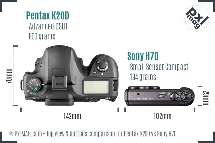 Pentax K20D vs Sony H70 top view buttons comparison