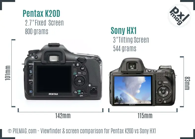 Pentax K20D vs Sony HX1 Screen and Viewfinder comparison