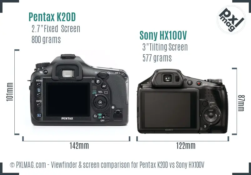 Pentax K20D vs Sony HX100V Screen and Viewfinder comparison Pentax K20D vs Sony HX100V Screen and Viewfinder comparison