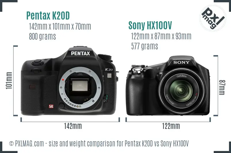 Pentax K20D vs Sony HX100V size comparison Pentax K20D vs Sony HX100V size comparison