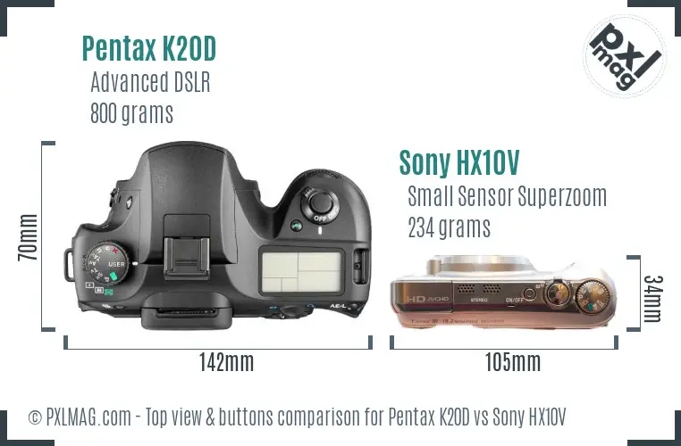 Pentax K20D vs Sony HX10V top view buttons comparison