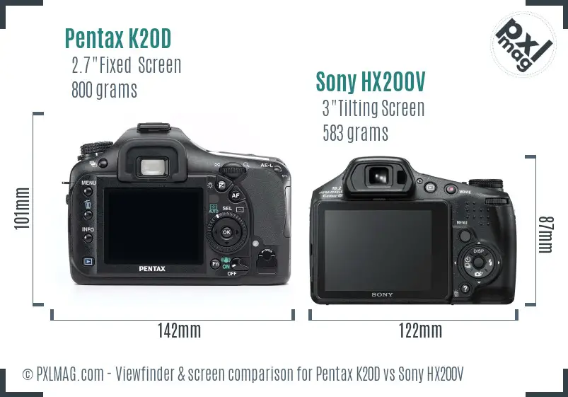 Pentax K20D vs Sony HX200V Screen and Viewfinder comparison Pentax K20D vs Sony HX200V Screen and Viewfinder comparison