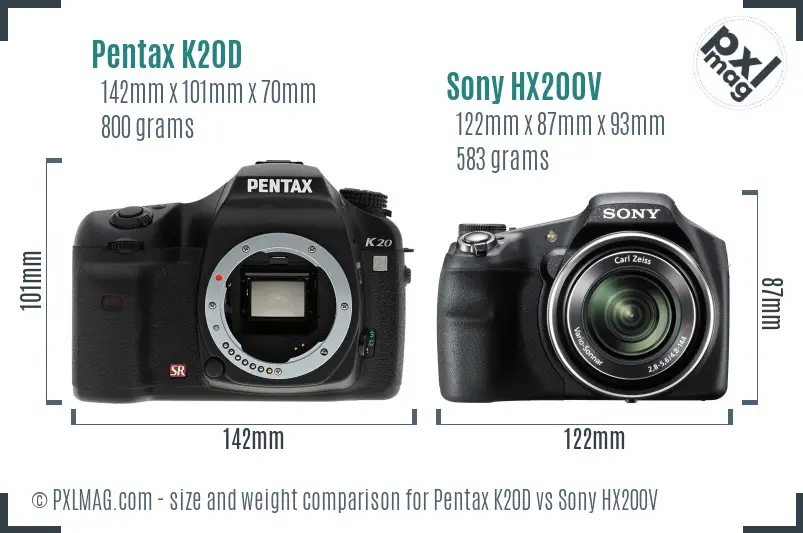 Pentax K20D vs Sony HX200V size comparison Pentax K20D vs Sony HX200V size comparison