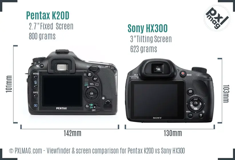 Pentax K20D vs Sony HX300 Screen and Viewfinder comparison Pentax K20D vs Sony HX300 Screen and Viewfinder comparison