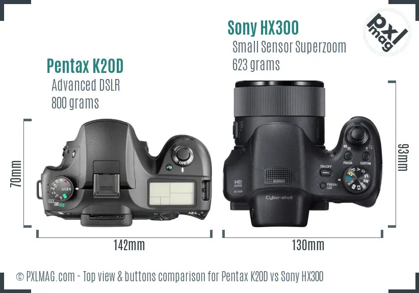 Pentax K20D vs Sony HX300 top view buttons comparison Pentax K20D vs Sony HX300 top view buttons comparison