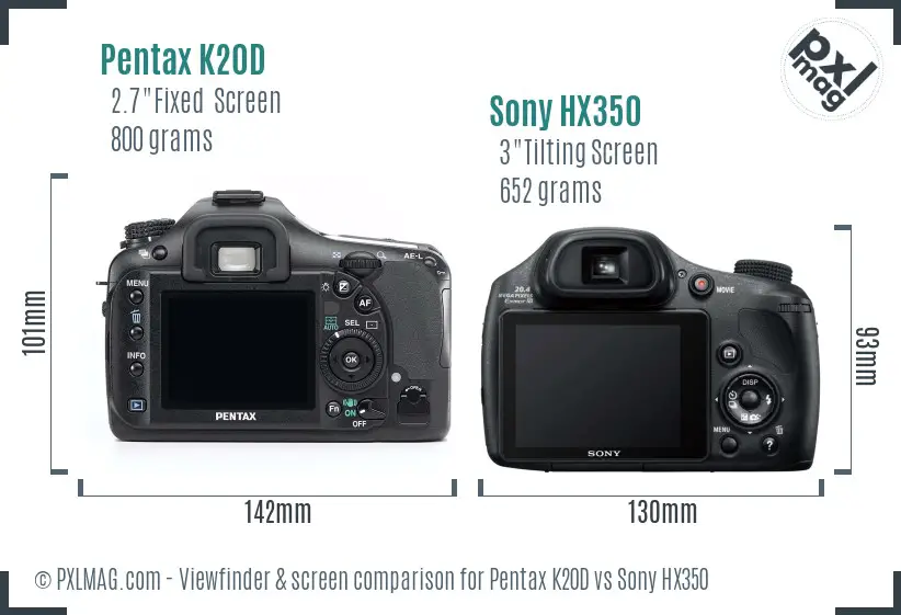 Pentax K20D vs Sony HX350 Screen and Viewfinder comparison