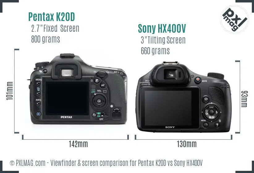 Pentax K20D vs Sony HX400V Screen and Viewfinder comparison Pentax K20D vs Sony HX400V Screen and Viewfinder comparison