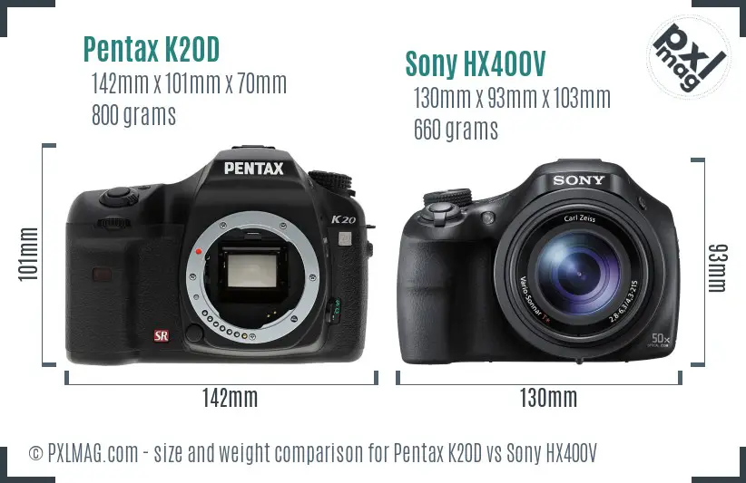 Pentax K20D vs Sony HX400V size comparison Pentax K20D vs Sony HX400V size comparison