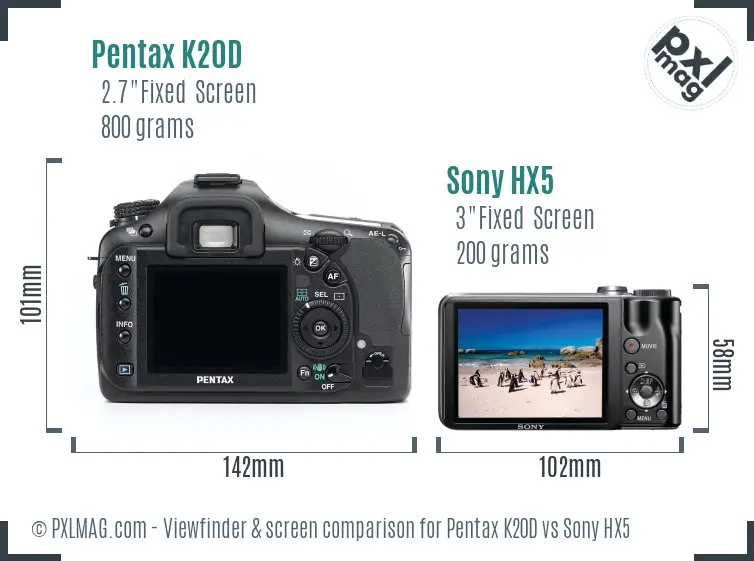 Pentax K20D vs Sony HX5 Screen and Viewfinder comparison