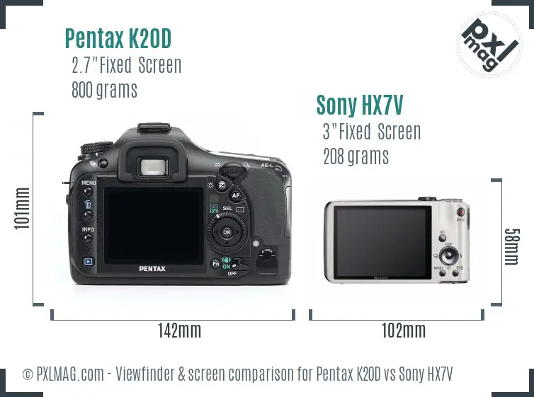 Pentax K20D vs Sony HX7V Screen and Viewfinder comparison Pentax K20D vs Sony HX7V Screen and Viewfinder comparison