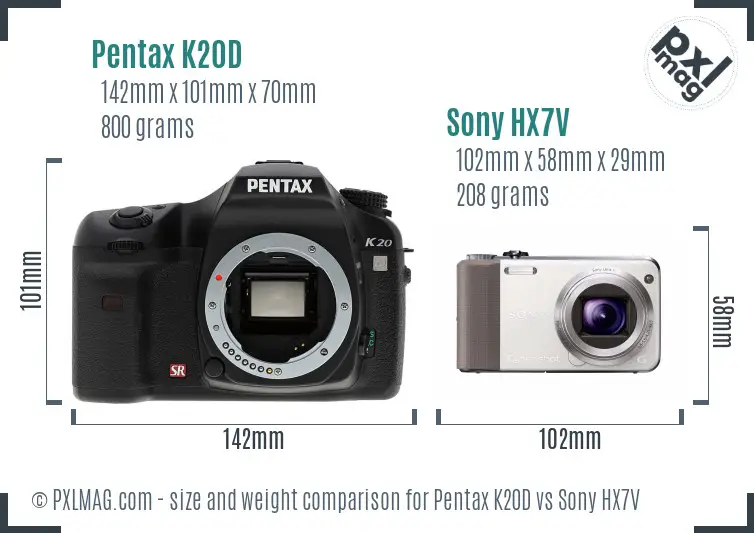 Pentax K20D vs Sony HX7V size comparison Pentax K20D vs Sony HX7V size comparison