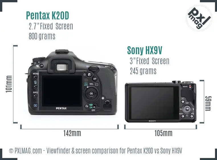 Pentax K20D vs Sony HX9V Screen and Viewfinder comparison Pentax K20D vs Sony HX9V Screen and Viewfinder comparison