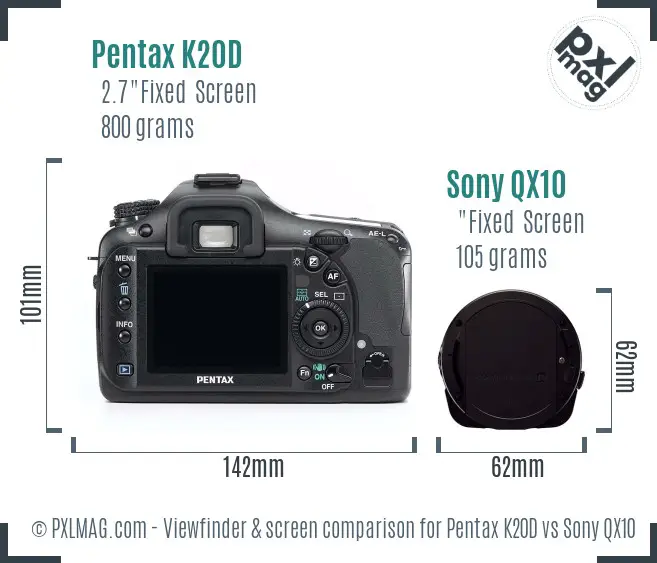 Pentax K20D vs Sony QX10 Screen and Viewfinder comparison Pentax K20D vs Sony QX10 Screen and Viewfinder comparison