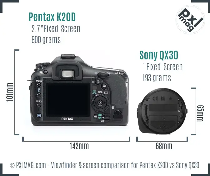 Pentax K20D vs Sony QX30 Screen and Viewfinder comparison Pentax K20D vs Sony QX30 Screen and Viewfinder comparison