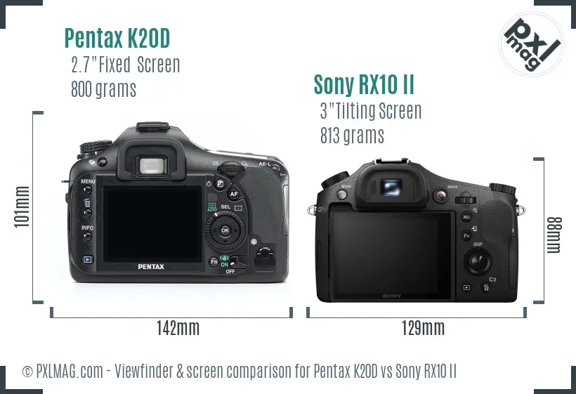 Pentax K20D vs Sony RX10 II Screen and Viewfinder comparison Pentax K20D vs Sony RX10 II Screen and Viewfinder comparison
