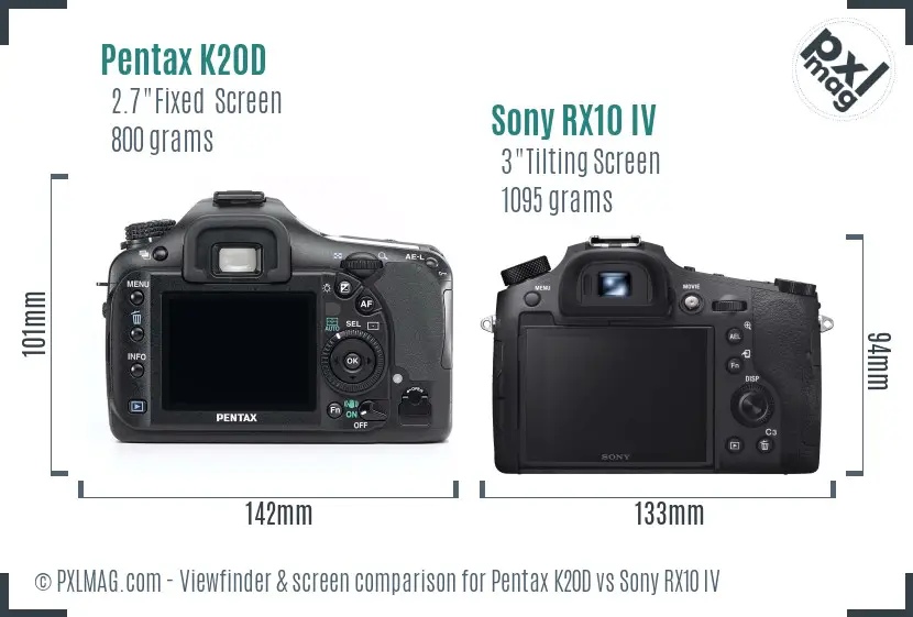 Pentax K20D vs Sony RX10 IV Screen and Viewfinder comparison Pentax K20D vs Sony RX10 IV Screen and Viewfinder comparison