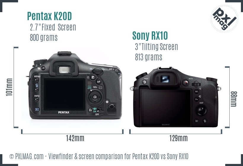 Pentax K20D vs Sony RX10 Screen and Viewfinder comparison