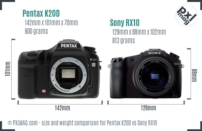 Pentax K20D vs Sony RX10 size comparison Pentax K20D vs Sony RX10 size comparison