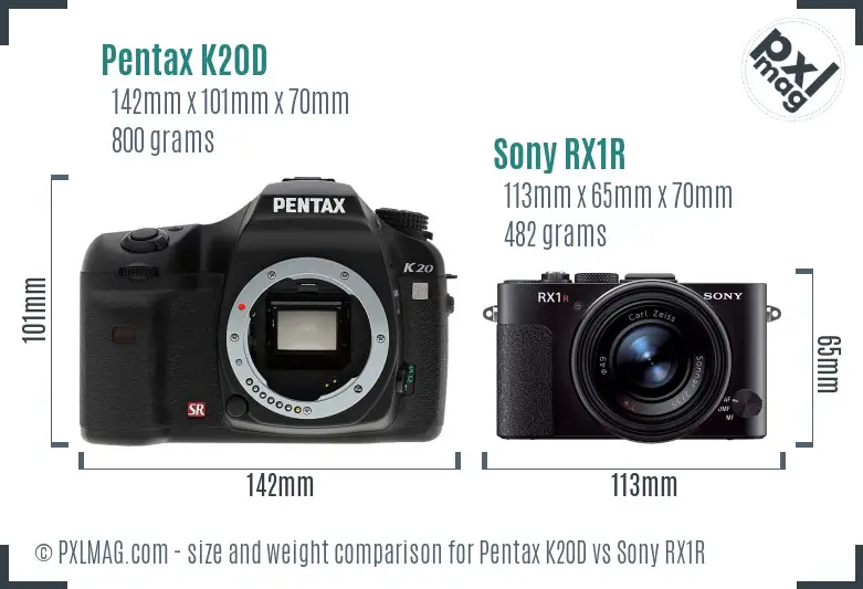 Pentax K20D vs Sony RX1R size comparison