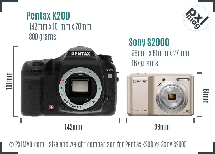 Pentax K20D vs Sony S2000 size comparison