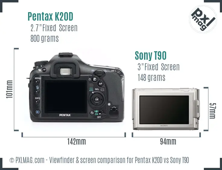 Pentax K20D vs Sony T90 Screen and Viewfinder comparison