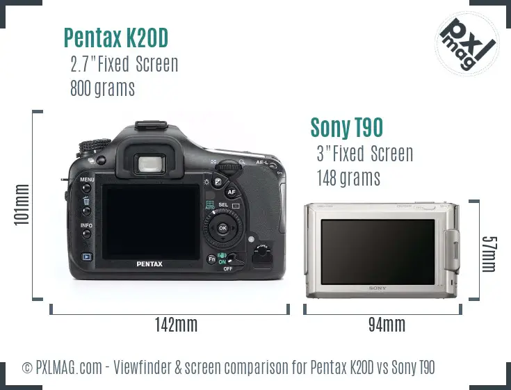 Pentax K20D vs Sony T90 Screen and Viewfinder comparison Pentax K20D vs Sony T90 Screen and Viewfinder comparison