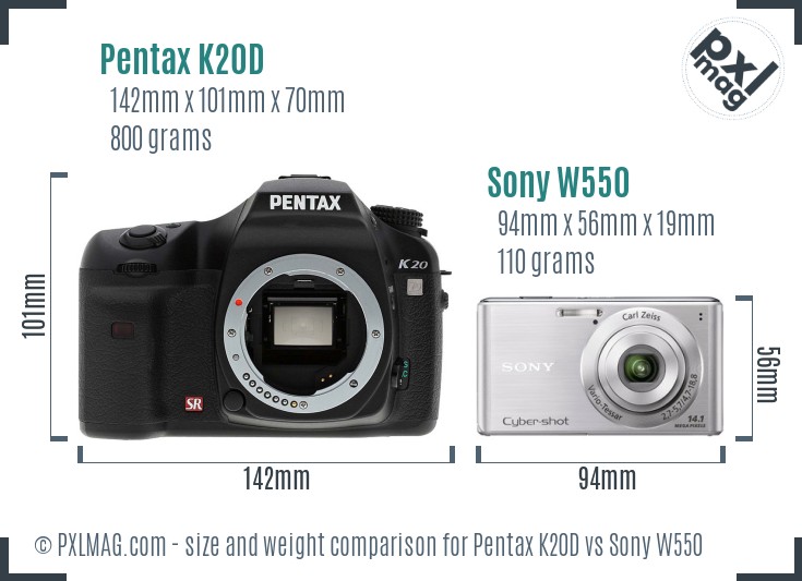 Pentax K20D vs Sony W550 size comparison