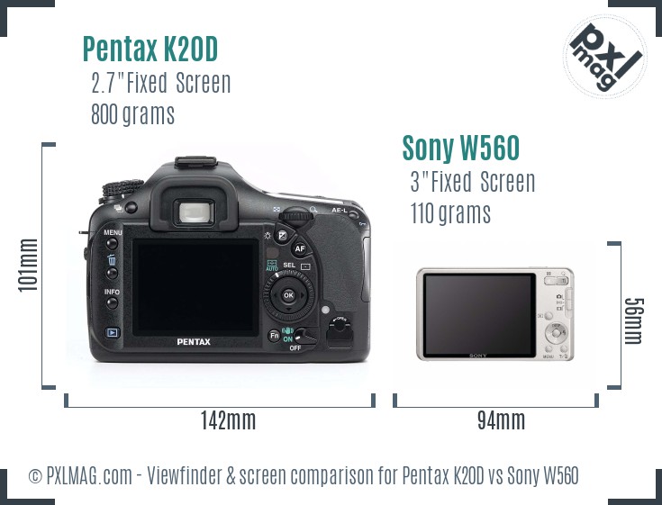 Pentax K20D vs Sony W560 Screen and Viewfinder comparison