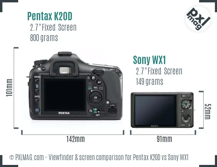 Pentax K20D vs Sony WX1 Screen and Viewfinder comparison