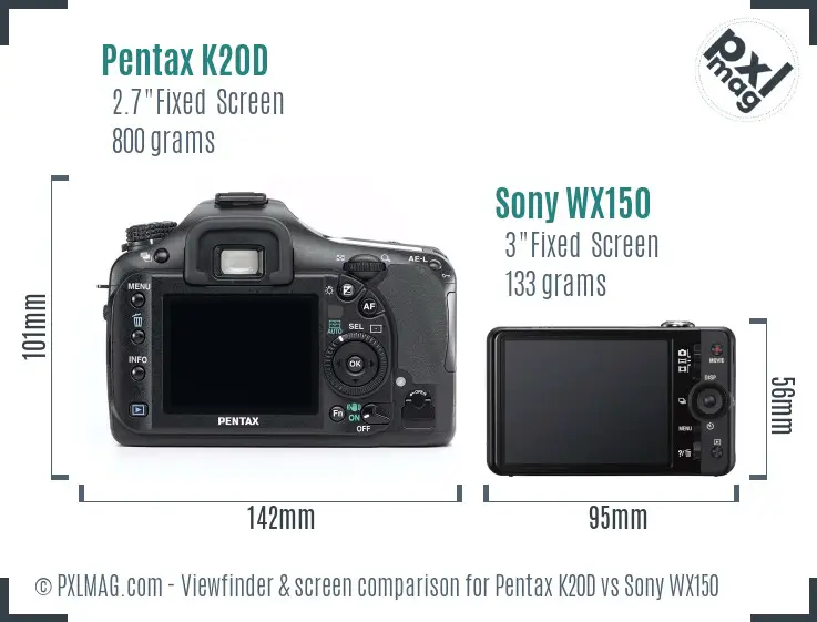 Pentax K20D vs Sony WX150 Screen and Viewfinder comparison