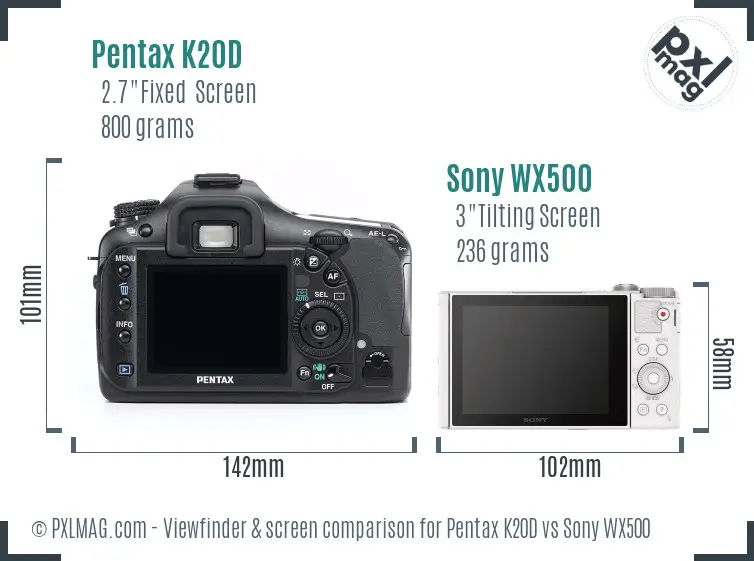 Pentax K20D vs Sony WX500 Screen and Viewfinder comparison